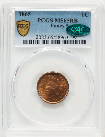 1865 1C RB CAC Indian Cent PCGS MS65