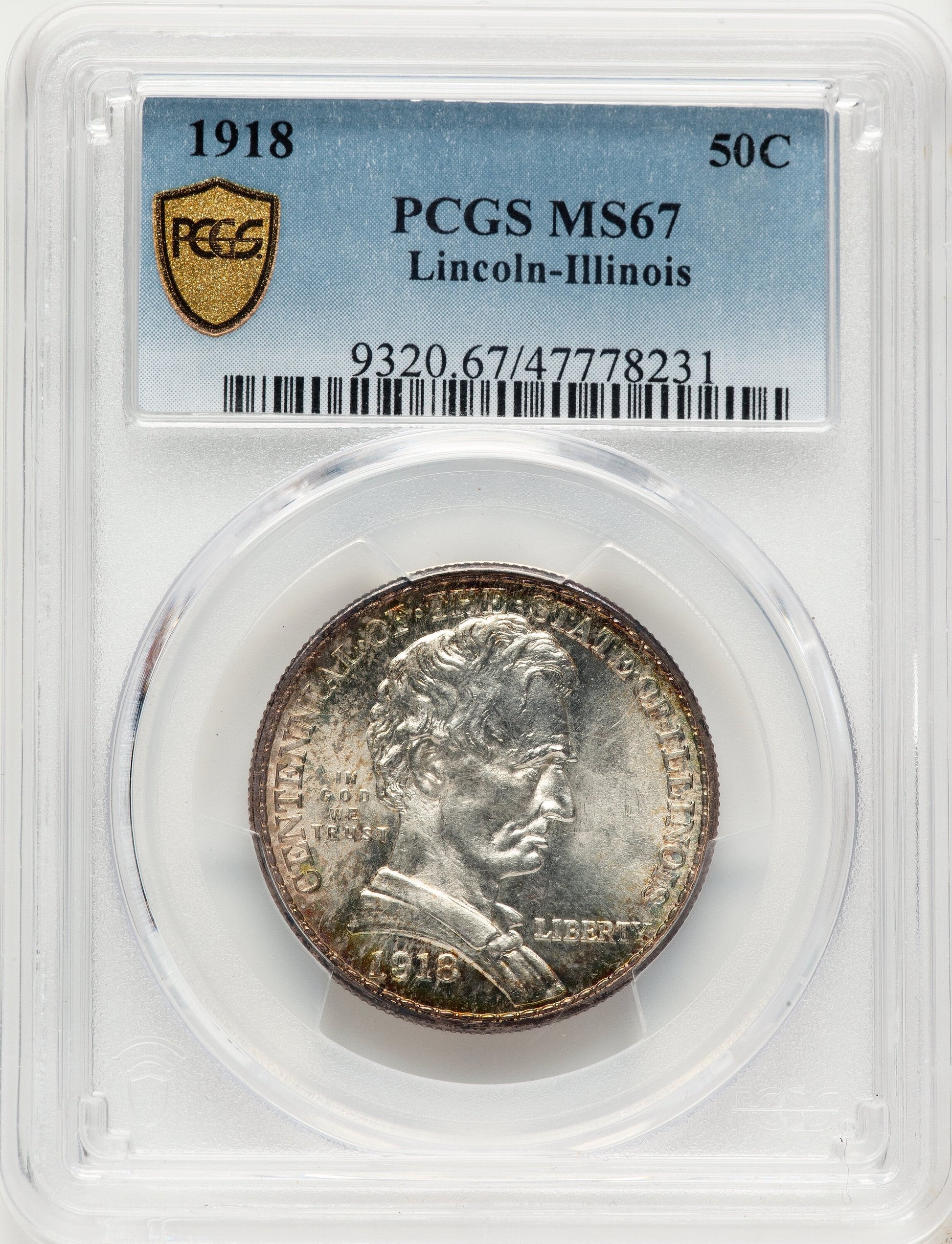 1918 50C Lincoln Commemorative Silver PCGS MS67