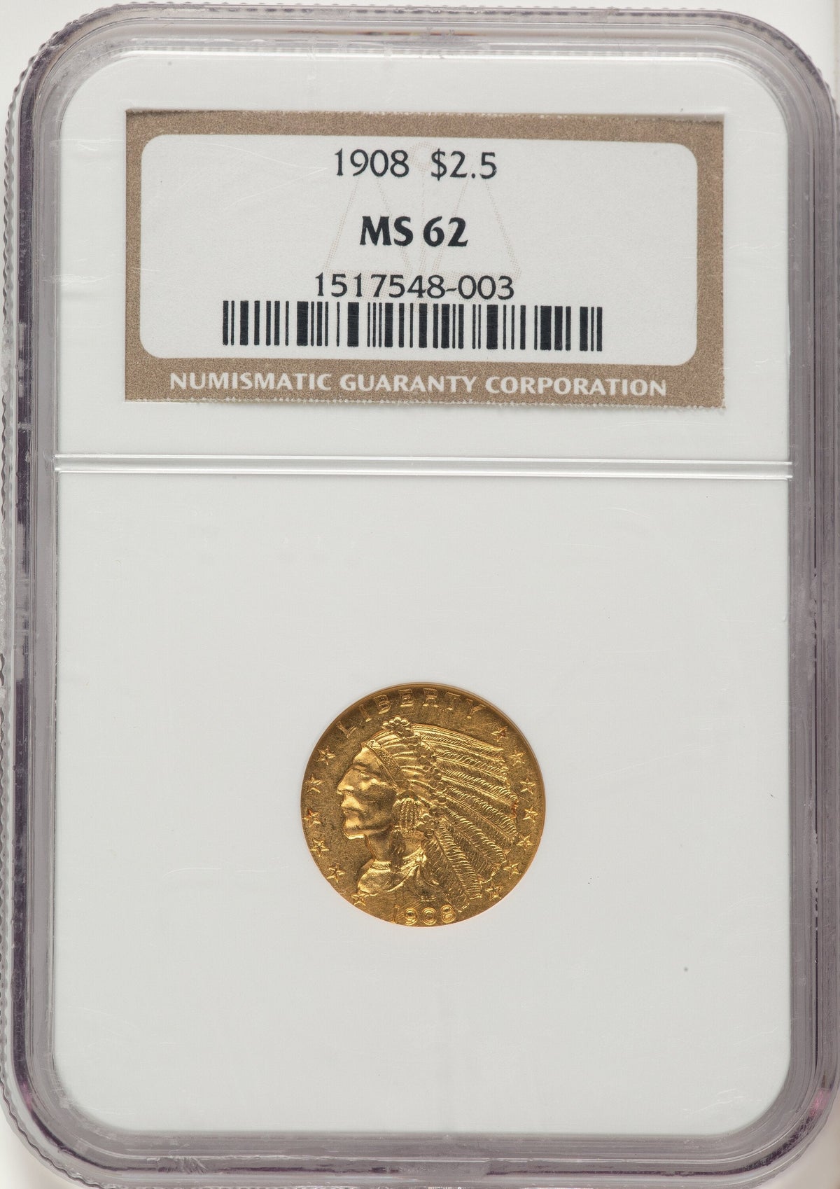 1908 $2.50 Indian Quarter Eagle NGC MS62