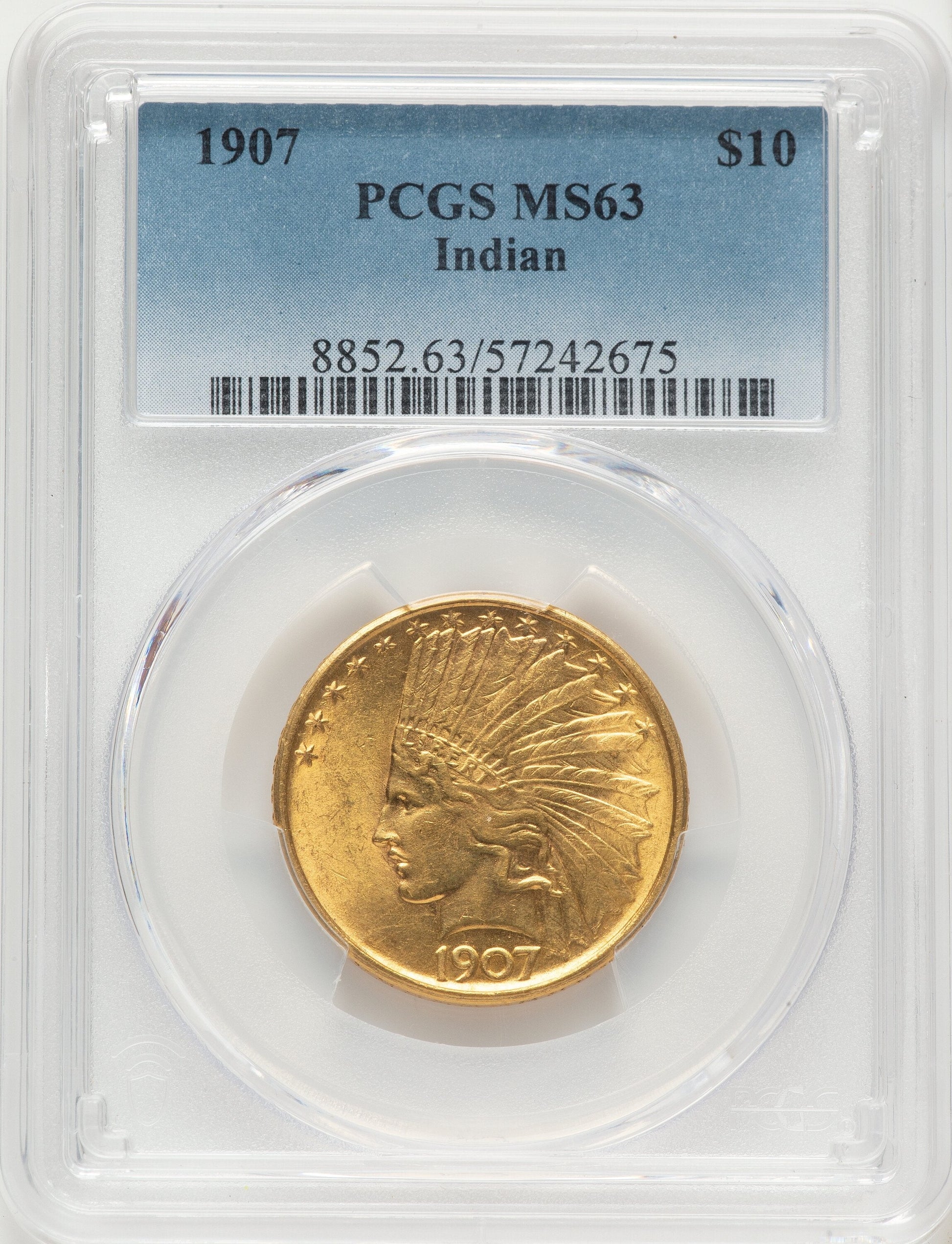 1907 $10 No Motto Indian Eagle PCGS MS63
