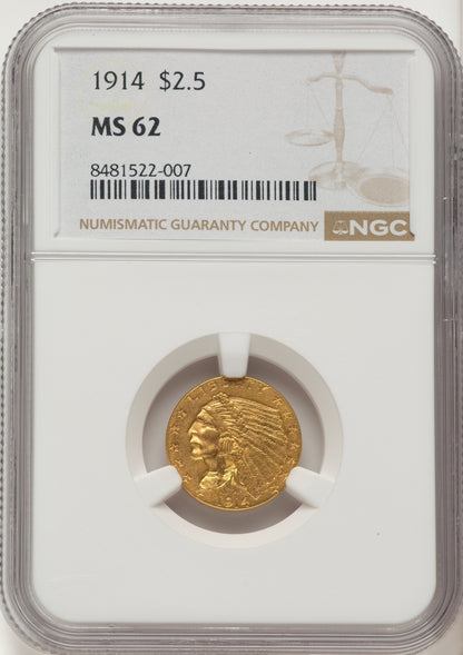 1914 $2.50 Indian Quarter Eagle NGC MS62