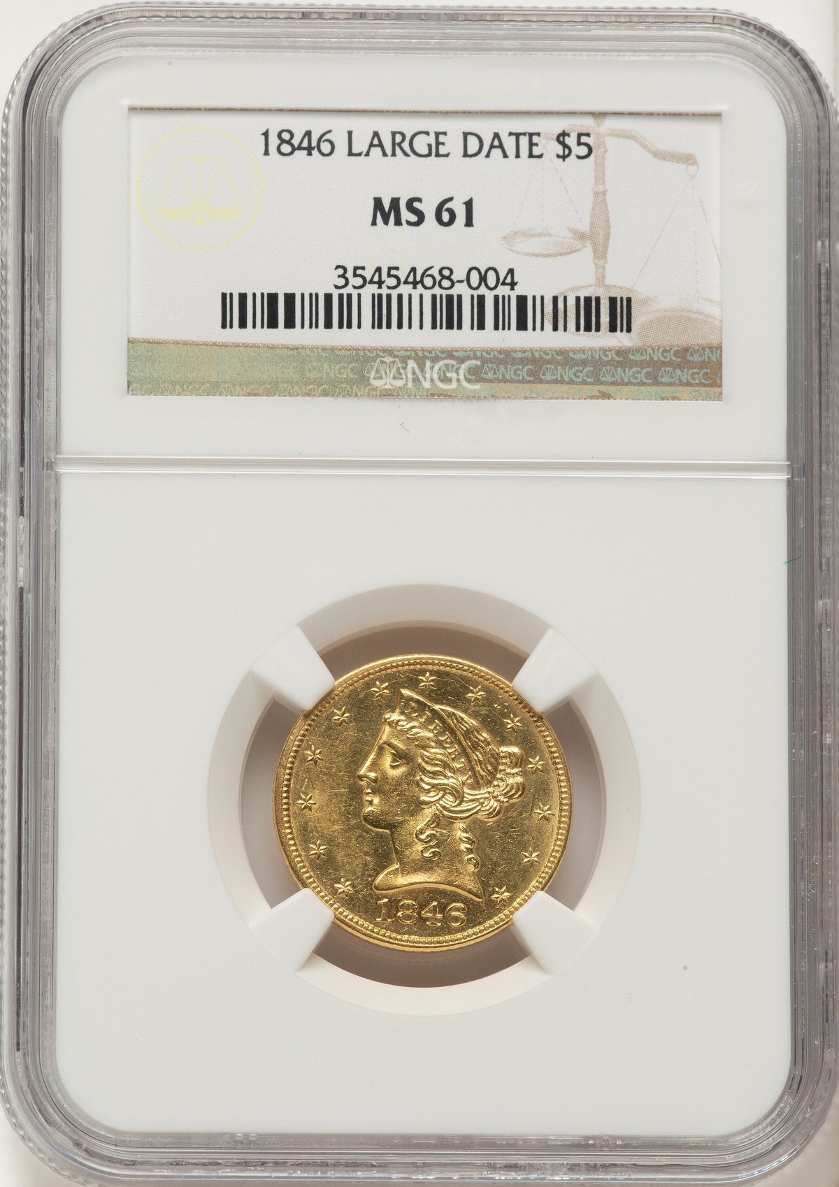 1846 $5 Large Date Liberty Half Eagle NGC MS61