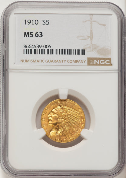 1910 $5 Indian Half Eagle NGC MS63