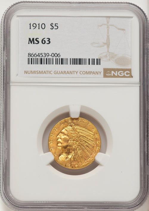 1910 $5 Indian Half Eagle NGC MS63