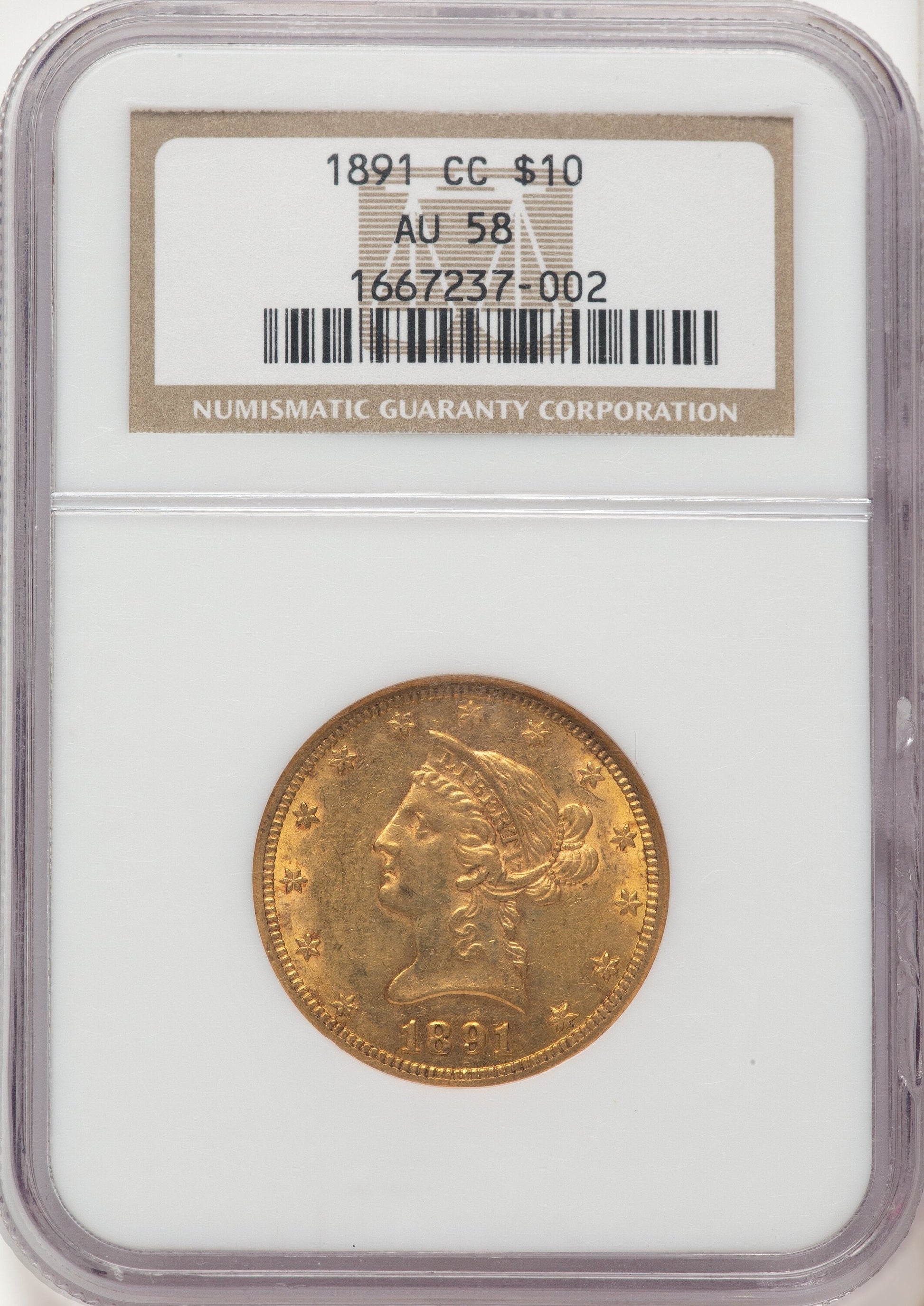 1891-CC $10 Liberty Eagle NGC AU58