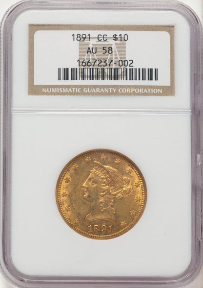 1891-CC $10 Liberty Eagle NGC AU58