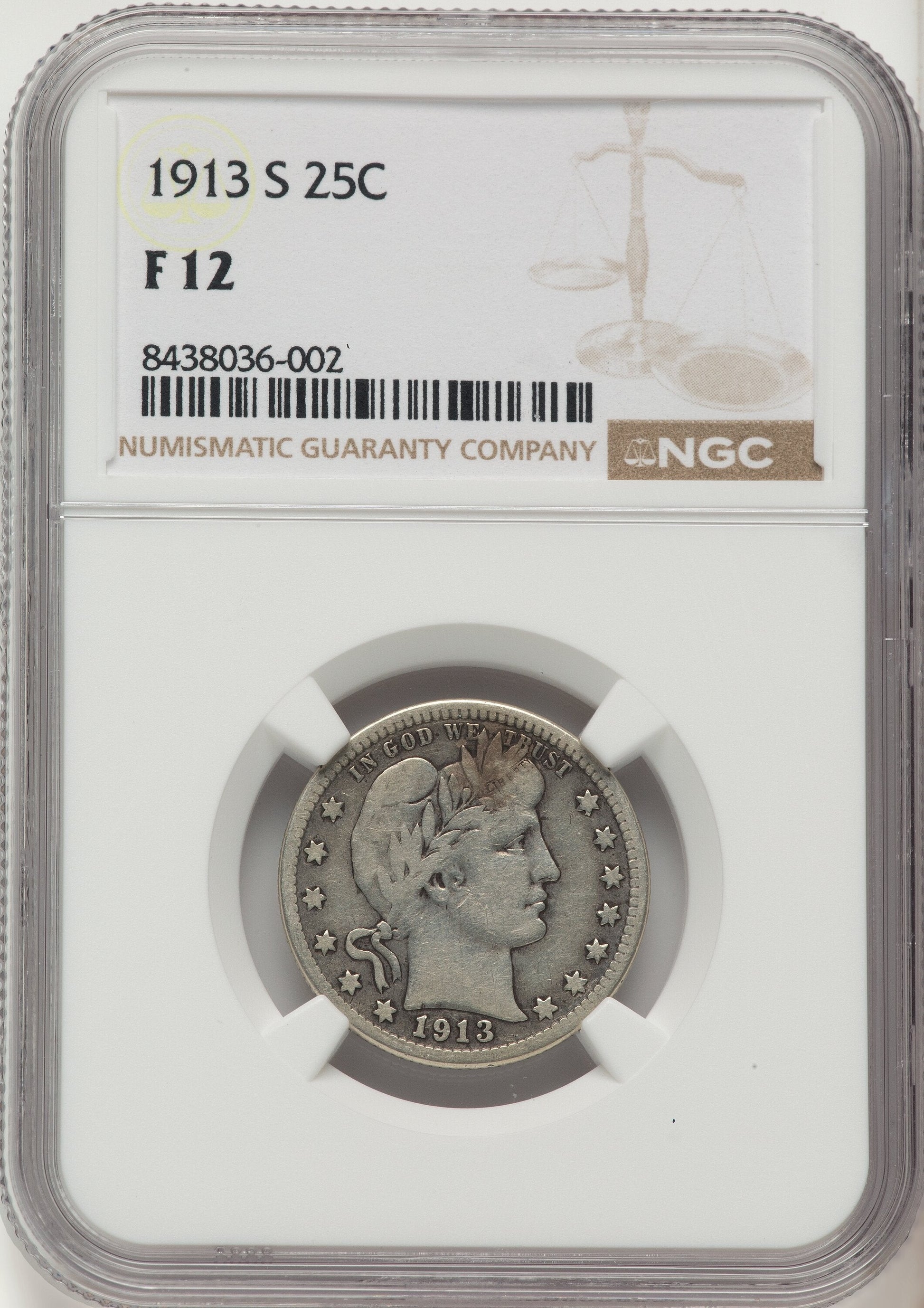 1913-S 25C Barber Quarter NGC F12