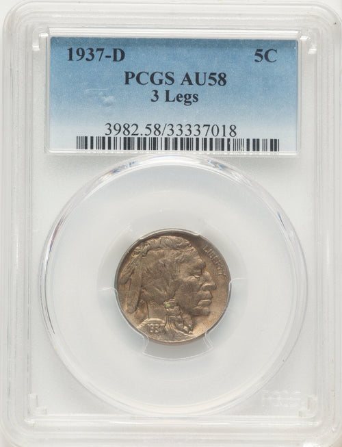 1937-D 5C Three-Legged Buffalo Nickel PCGS AU58