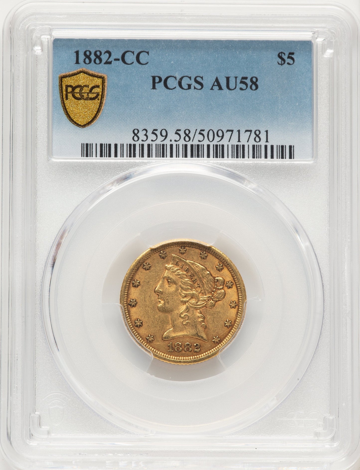 1882-CC $5 Liberty Half Eagle PCGS AU58