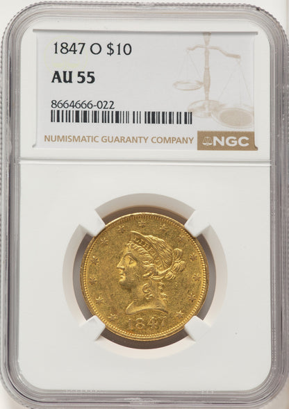 1847-O $10 Liberty Eagle NGC AU55