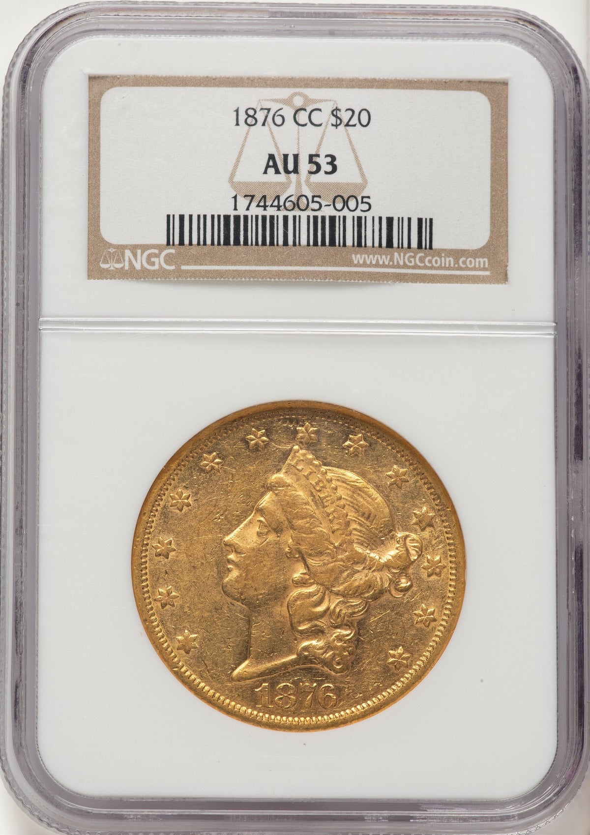 1876-CC $20 Liberty Double Eagle NGC AU53