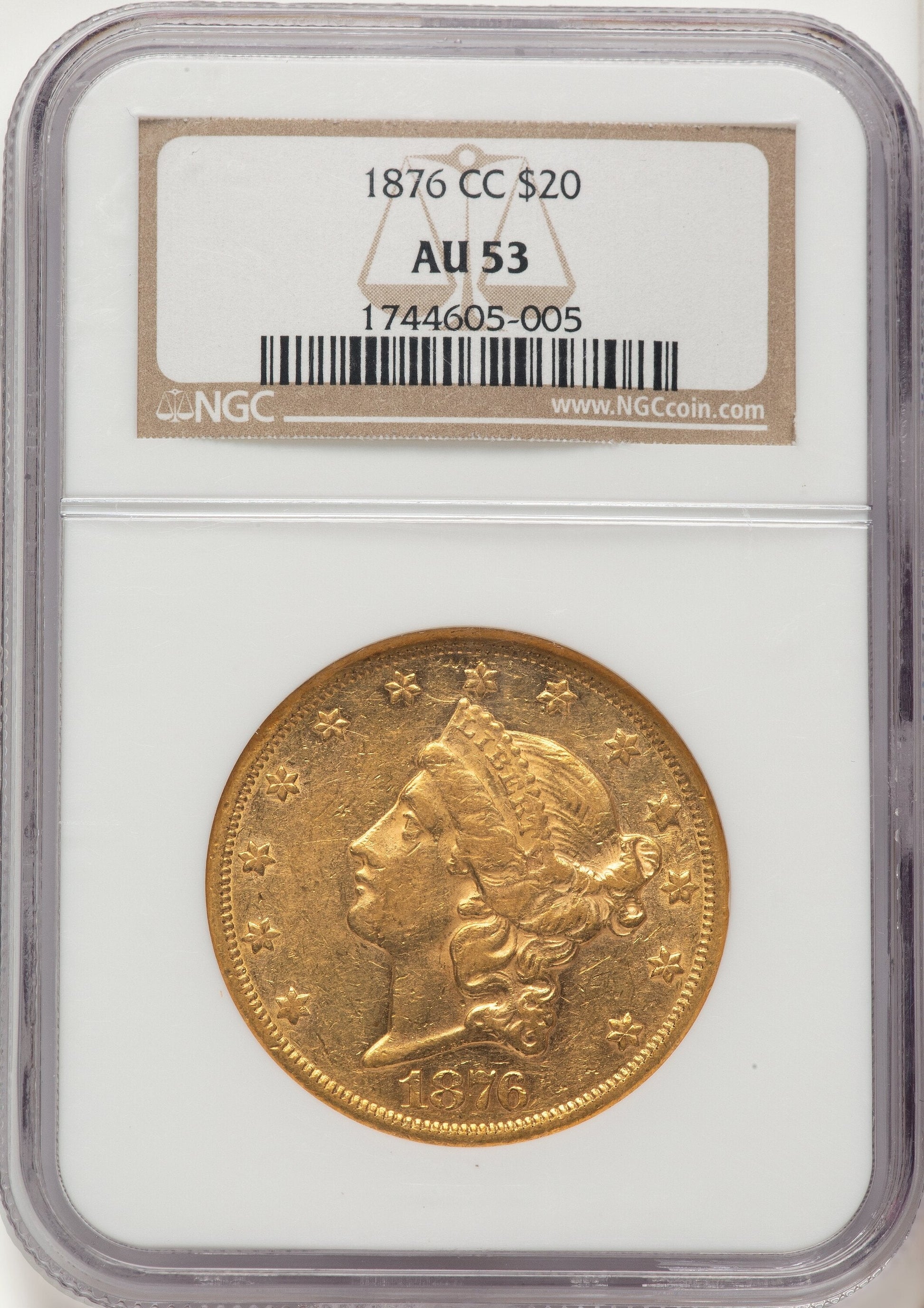 1876-CC $20 Liberty Double Eagle NGC AU53