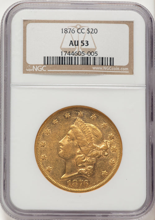 1876-CC $20 Liberty Double Eagle NGC AU53