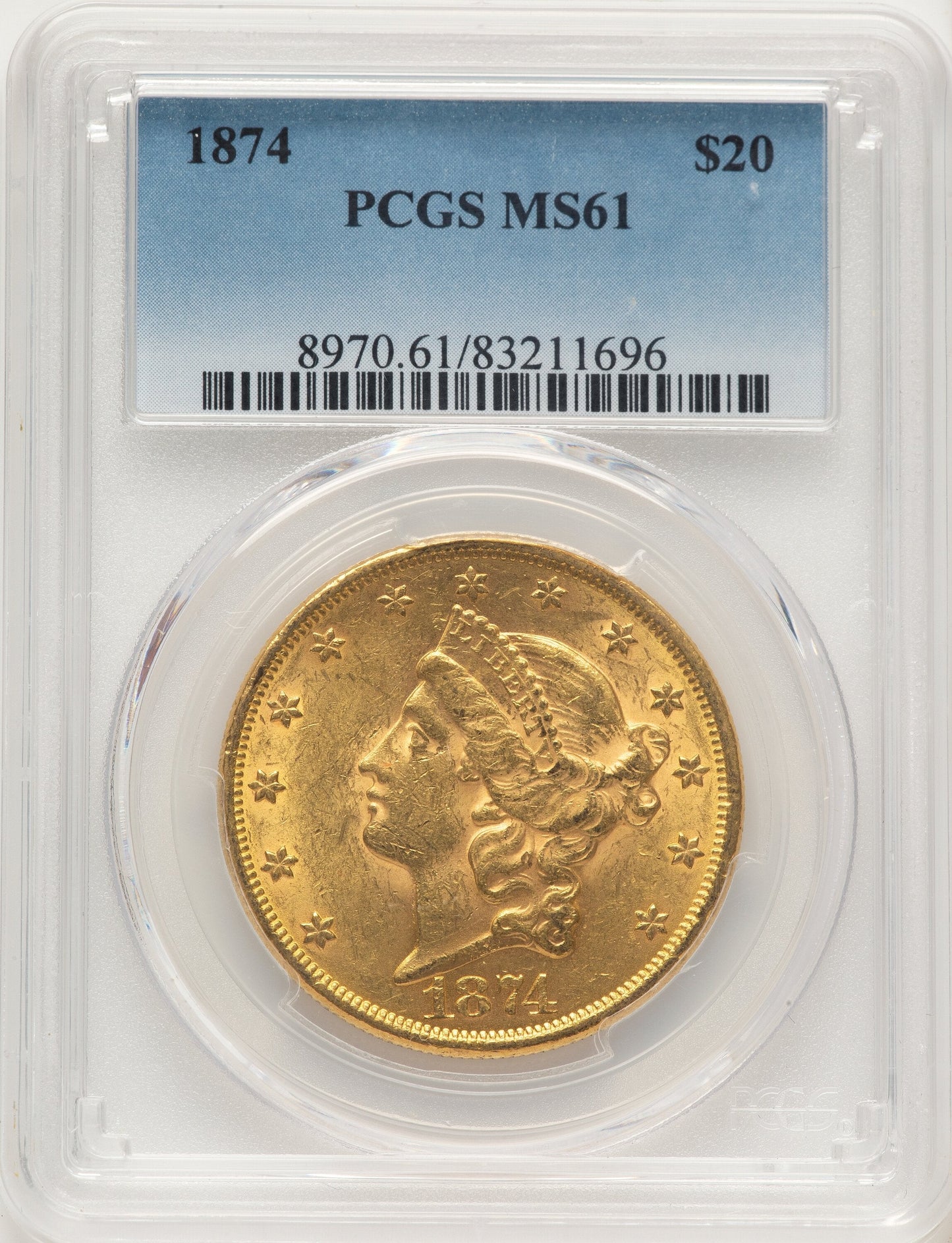 1874 $20 Liberty Double Eagle PCGS MS61