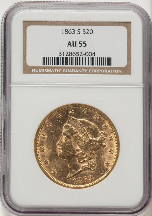 1863-S $20 Liberty Double Eagle NGC AU55