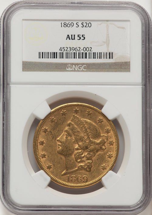 1869-S $20 Liberty Double Eagle NGC AU55