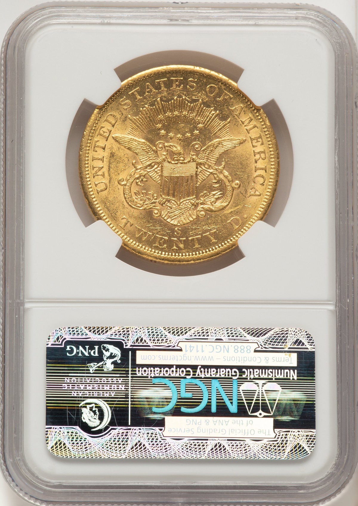 1858-S $20 Liberty Double Eagle NGC AU58