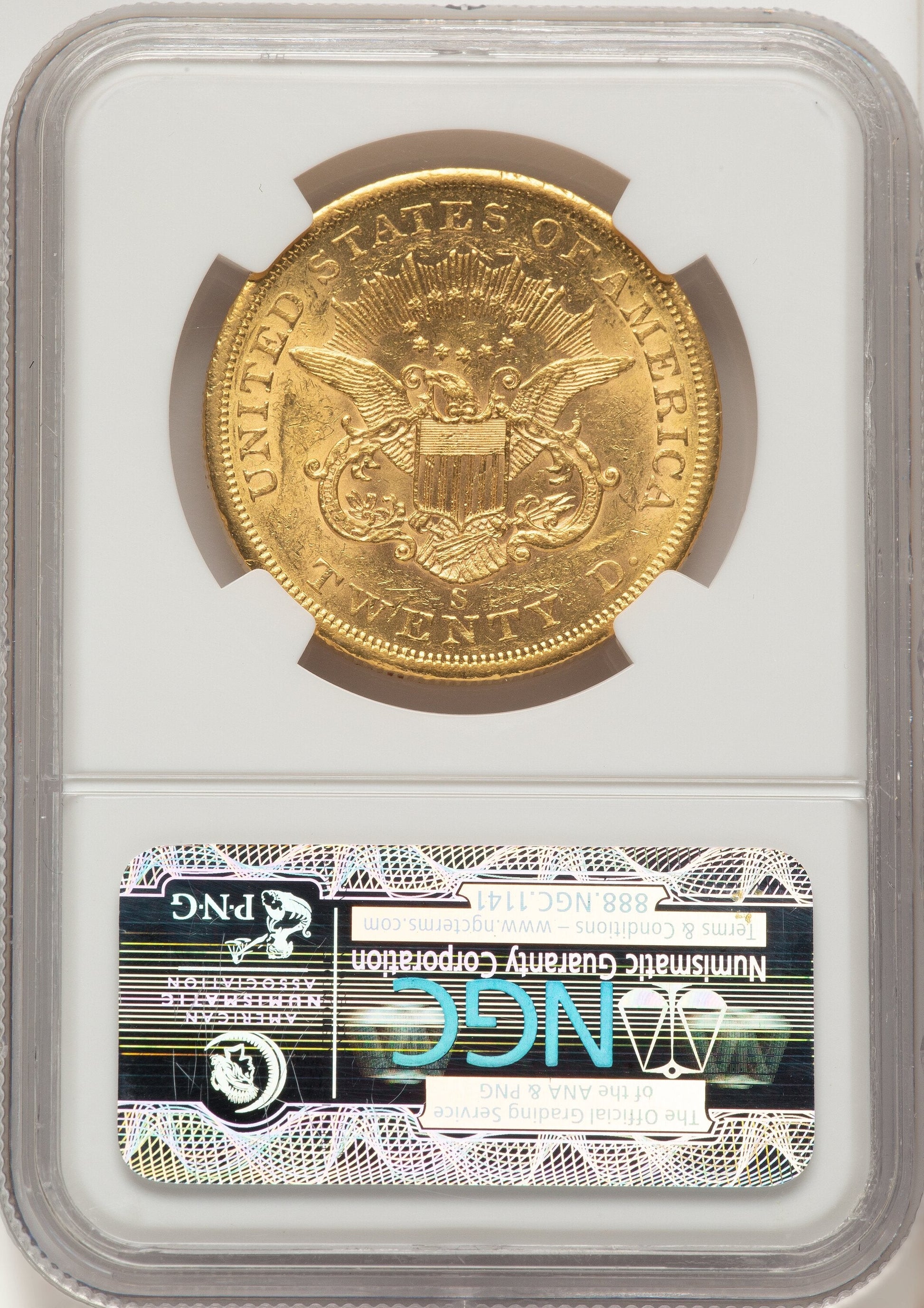 1858-S $20 Liberty Double Eagle NGC AU58