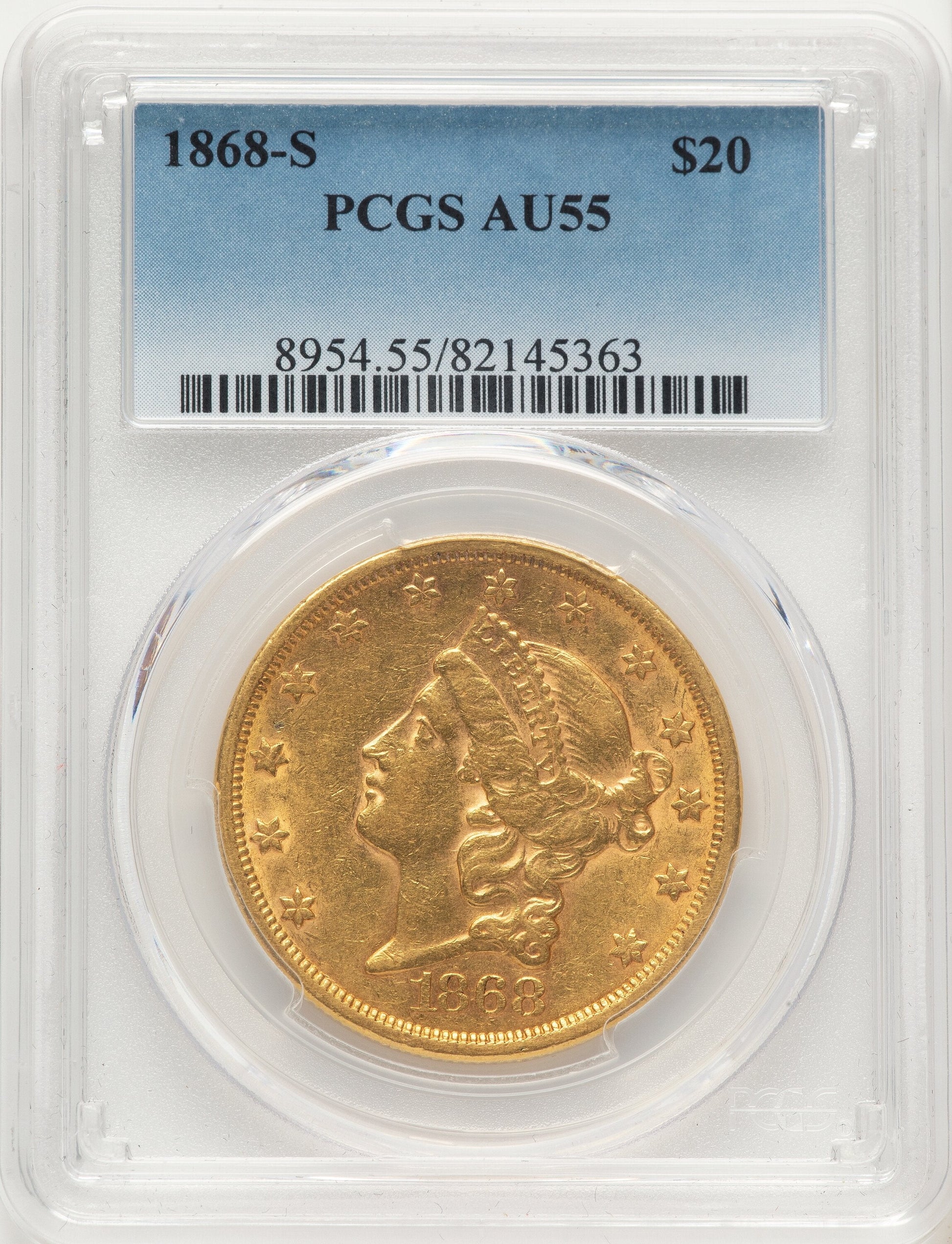 1868-S $20 Liberty Double Eagle PCGS AU55