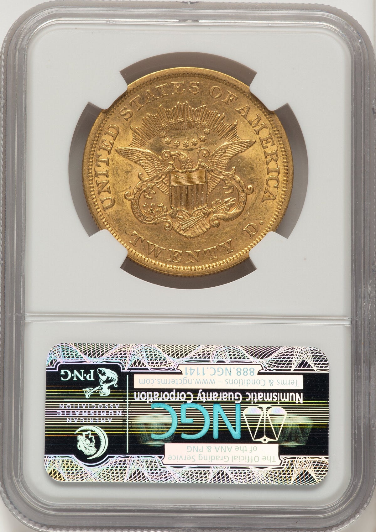 1852 $20 CAC Liberty Double Eagle NGC AU58