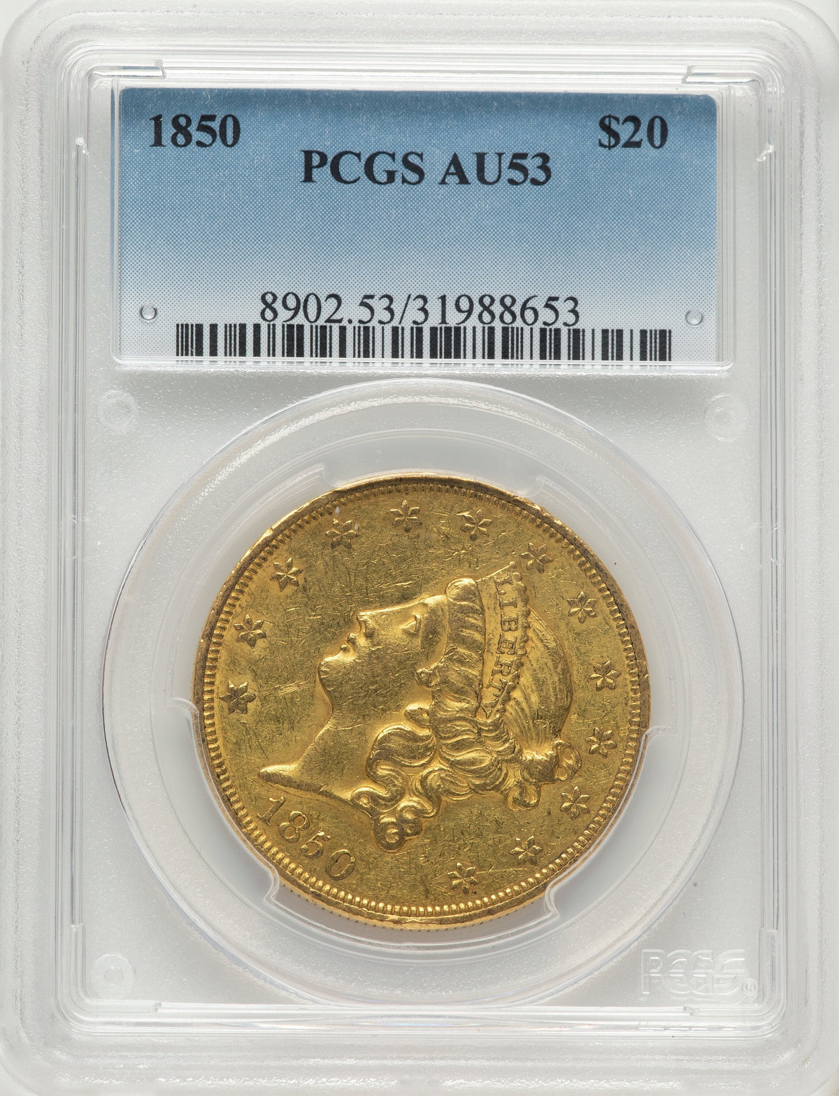 1850 $20 Liberty Double Eagle PCGS AU53