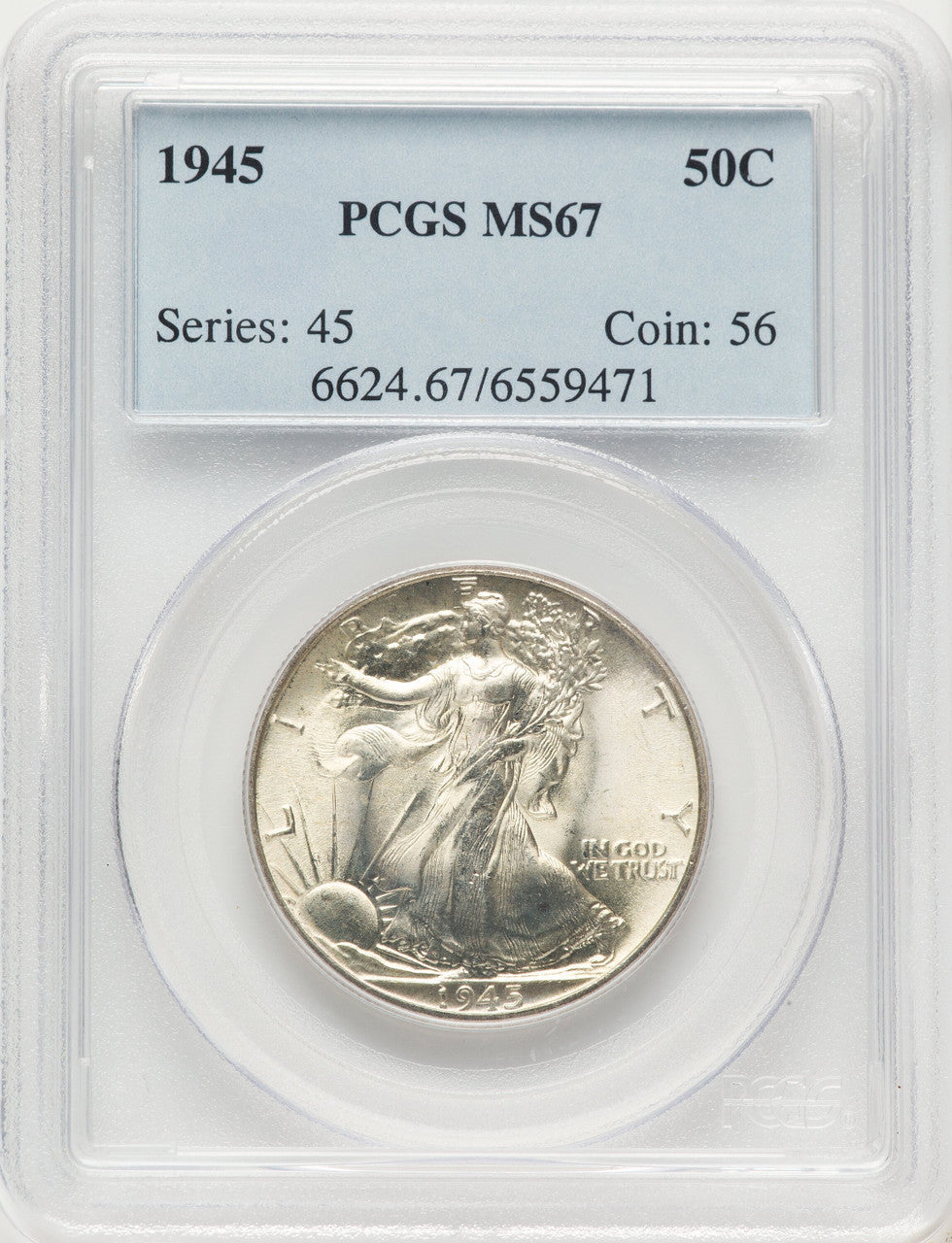 1945 50C Walking Liberty Half Dollar PCGS MS67