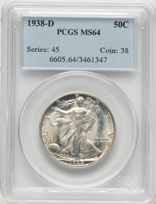 1938-D 50C Walking Liberty Half Dollar PCGS MS64