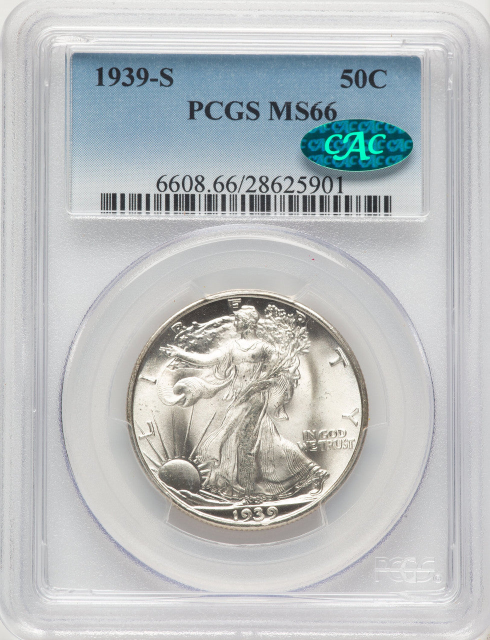 1939-S 50C CAC Walking Liberty Half Dollar PCGS MS66