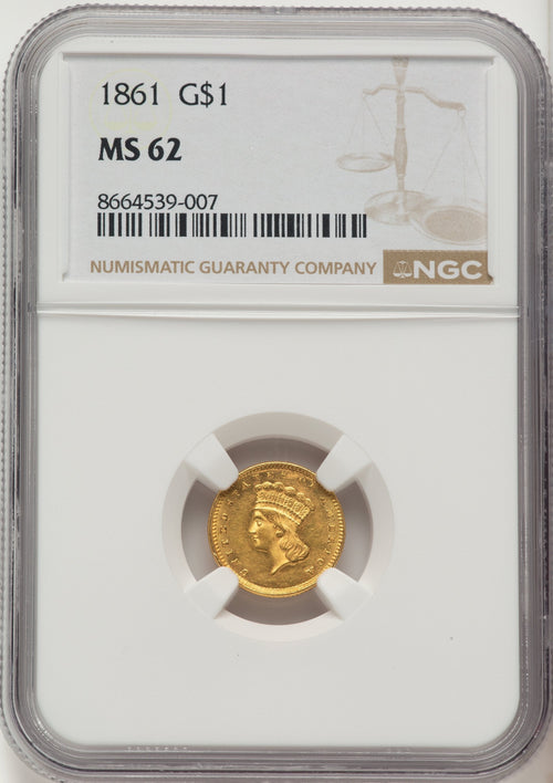 1861 G$1 Gold Dollar NGC MS62