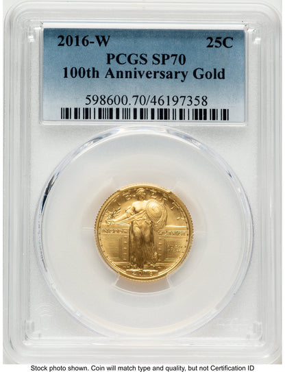 2016-W 25C Standing Liberty 100th Anniversary Gold Centennial Blue Gradient PCGS MS70