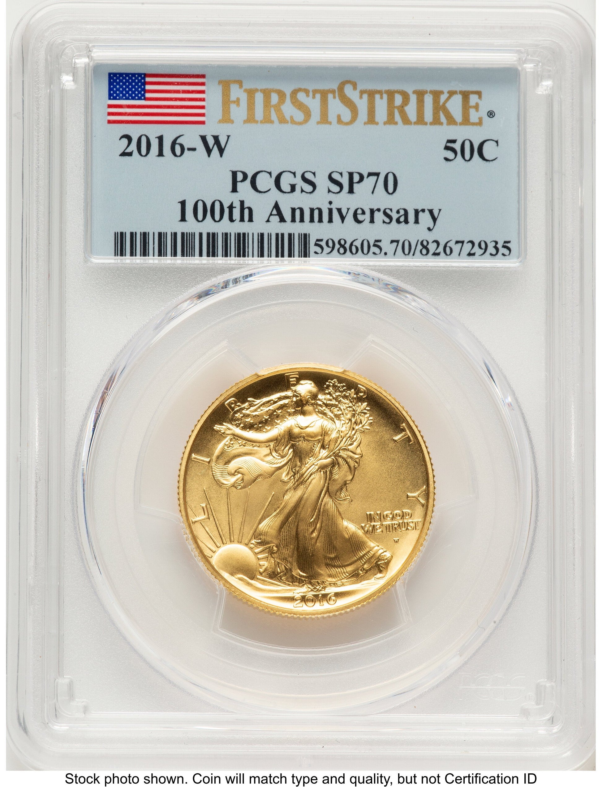 2016-W 50C Walking Liberty 100th Anniversary Gold Centennial FS Flag PCGS MS70