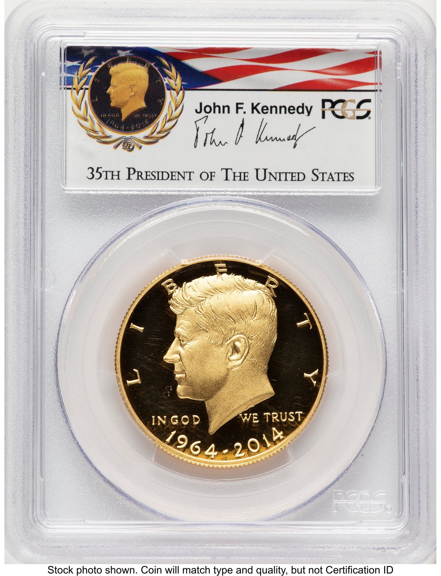 2014-W 50C Gold JFK 50th Anniversary FS JFK Flag Proof Kennedy Half Dollar PCGS PR70