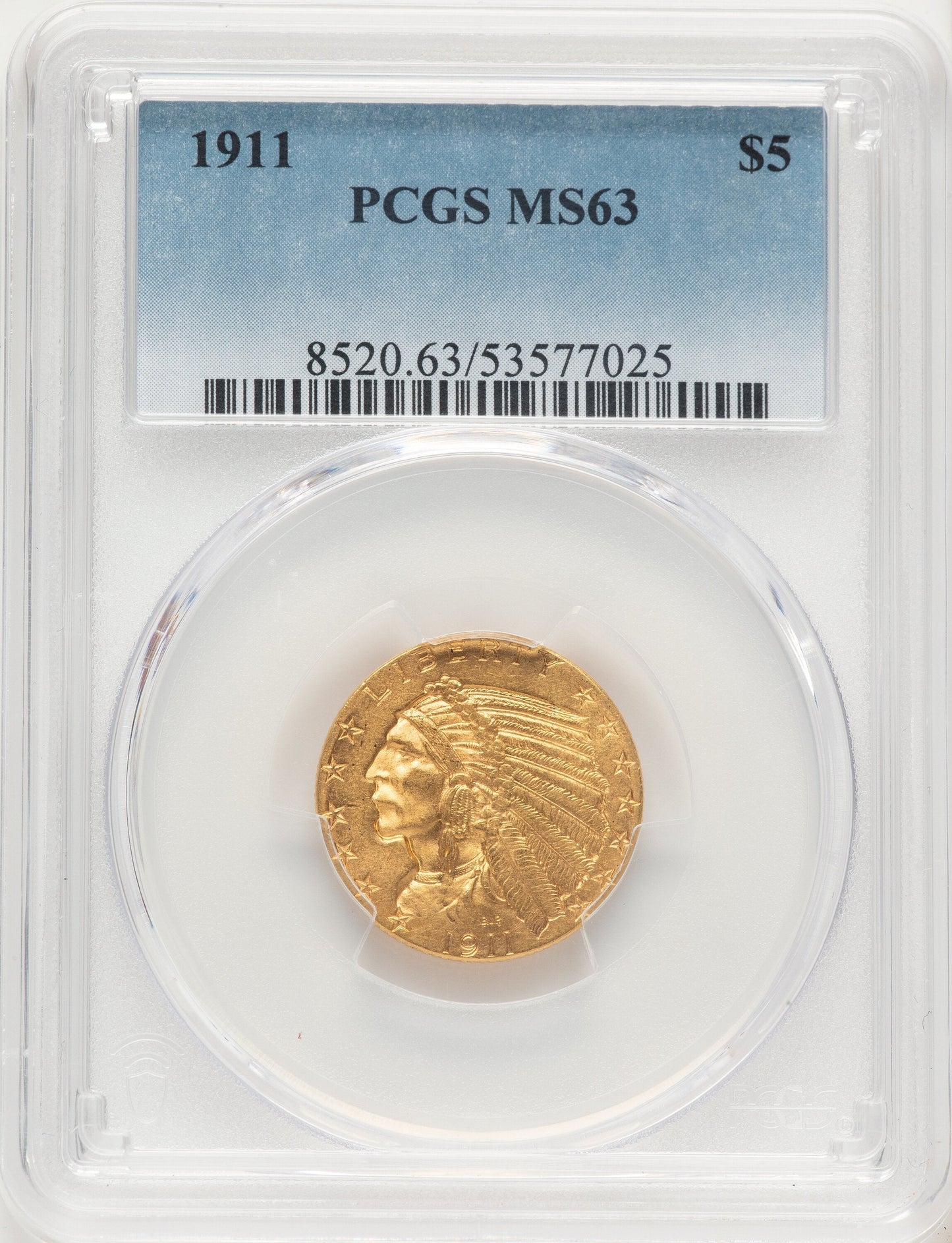1911 $5 Indian Half Eagle PCGS MS63
