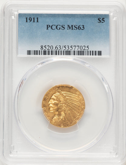 1911 $5 Indian Half Eagle PCGS MS63