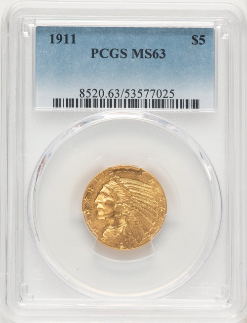 1911 $5 Indian Half Eagle PCGS MS63