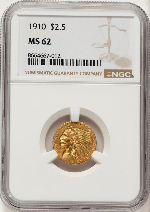 1910 $2.50 Indian Quarter Eagle NGC MS62