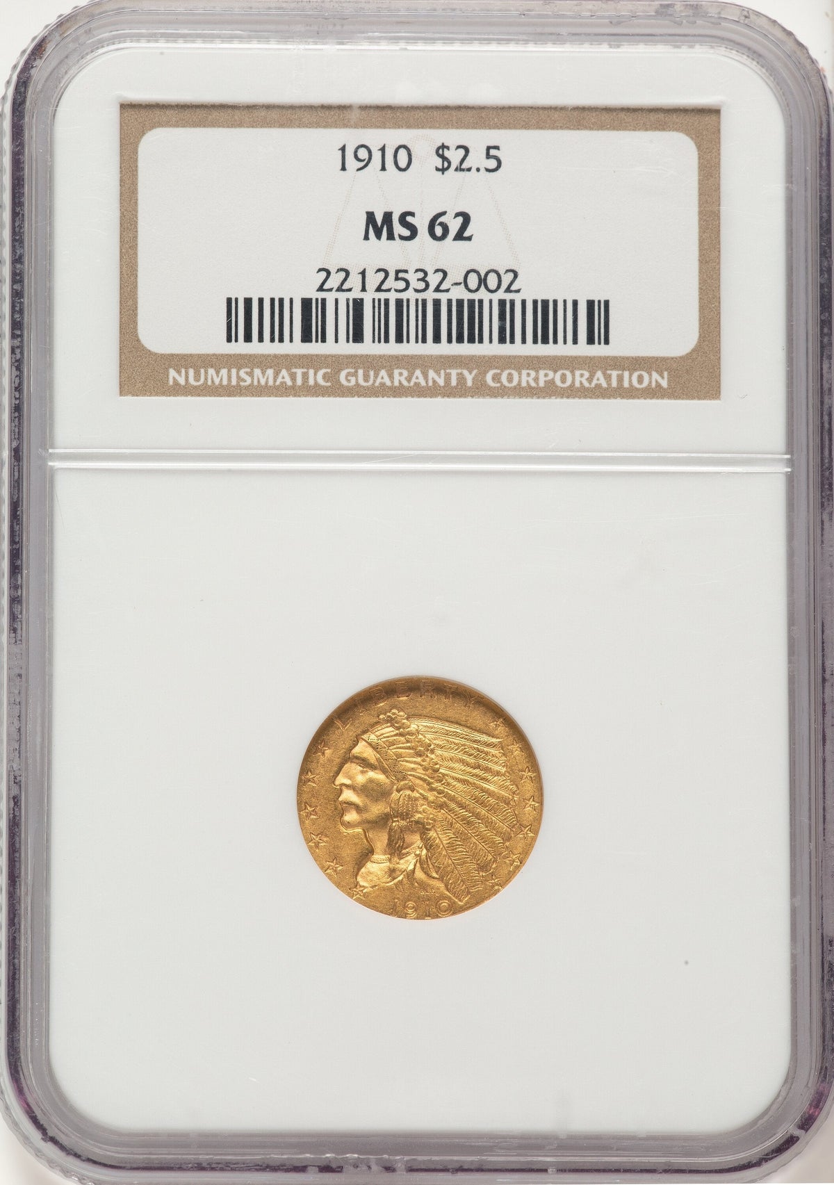 1910 $2.50 Indian Quarter Eagle NGC MS62