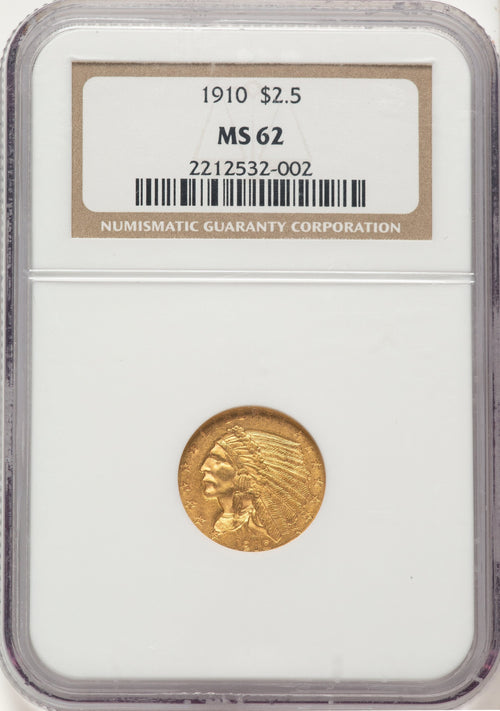 1910 $2.50 Indian Quarter Eagle NGC MS62