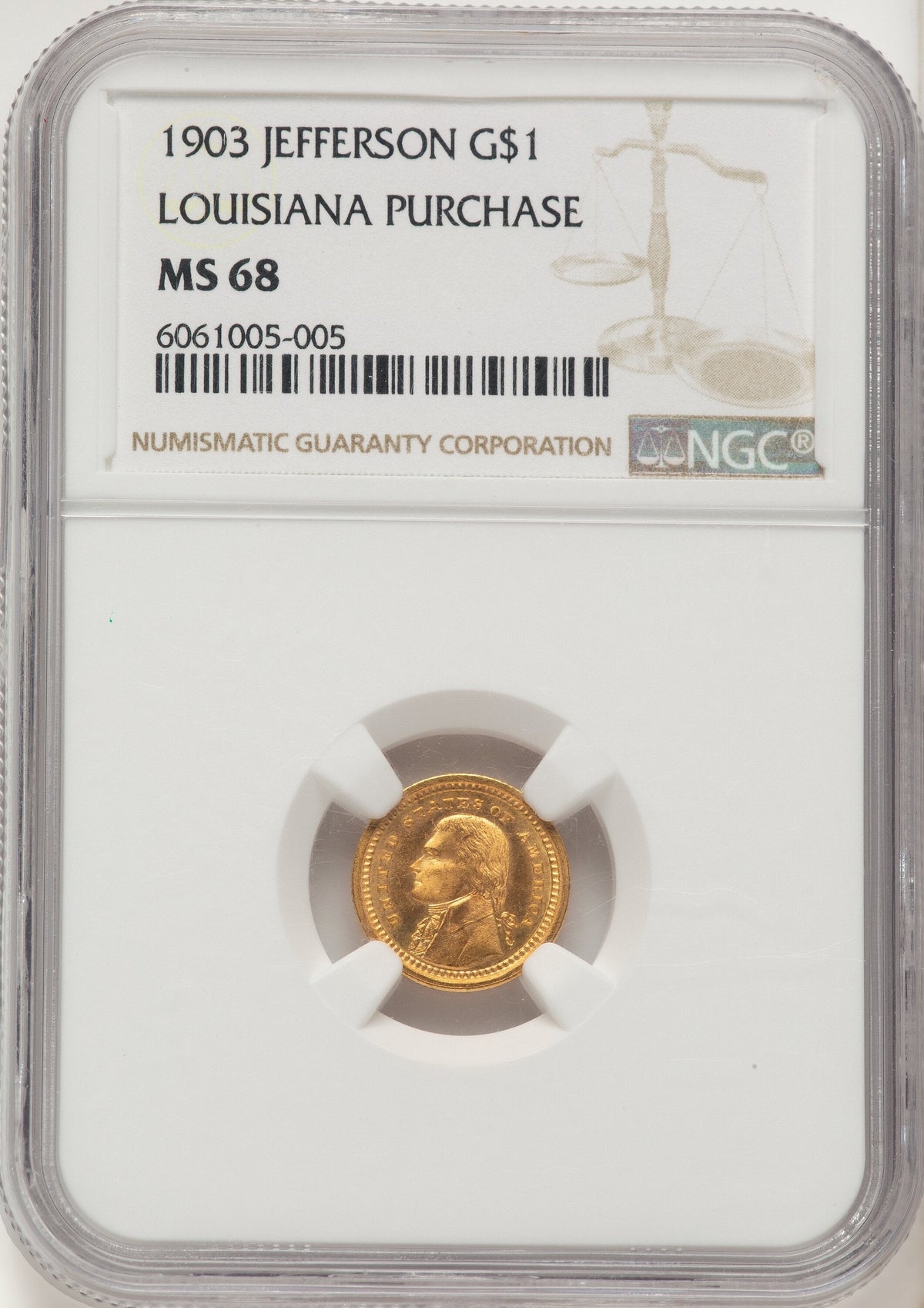 1903 G$1 JEFF Commemorative Gold NGC MS68