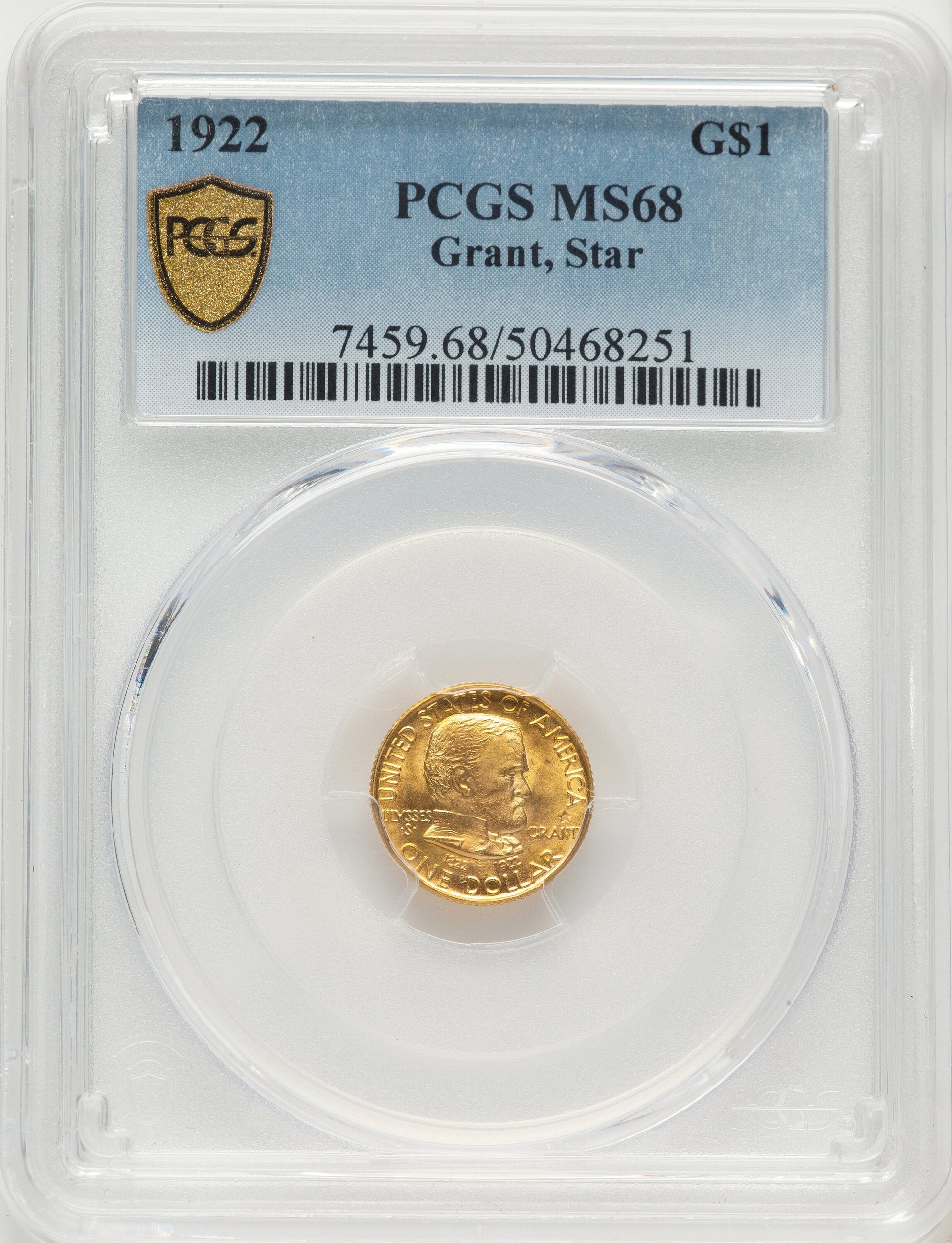 1922 G$1 Grant With Star Commemorative Gold PCGS MS68