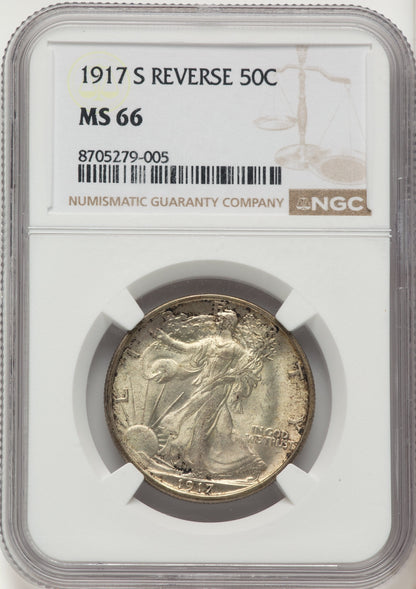 1917-S 50C REVERSE Walking Liberty Half Dollar NGC MS66