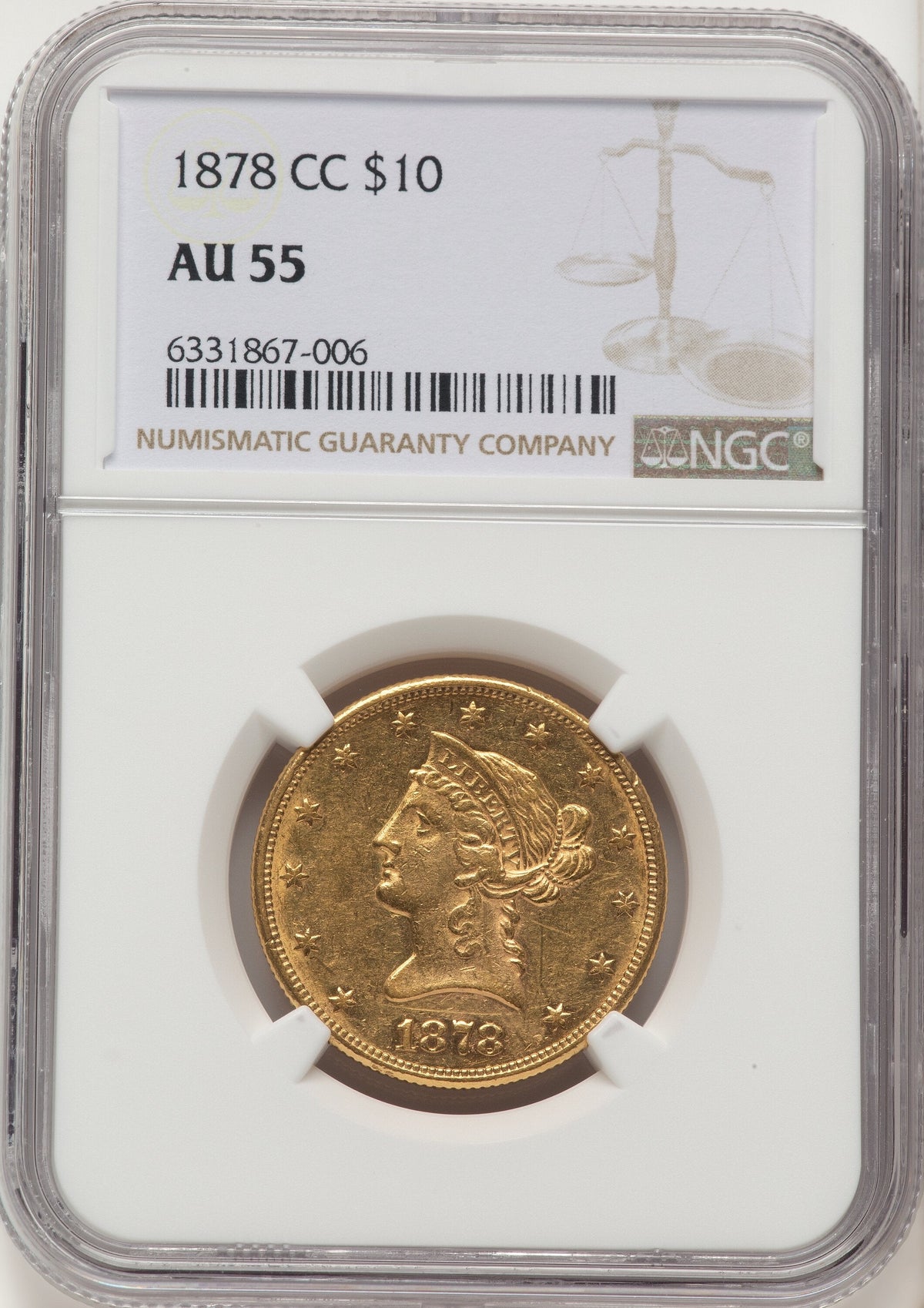 1878-CC $10 Liberty Eagle NGC AU55
