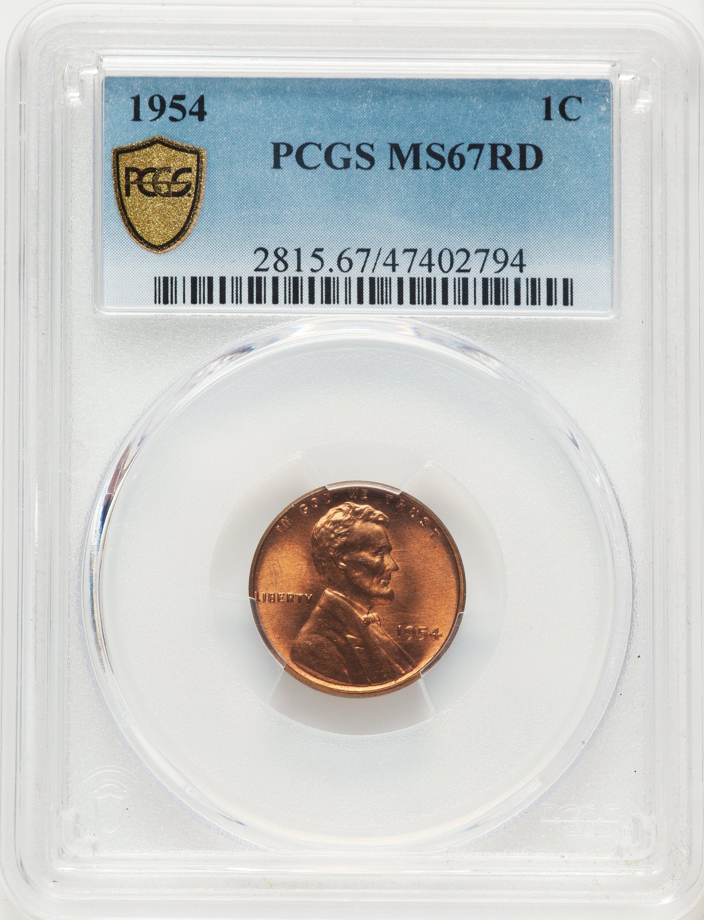 1954 1C RD Lincoln Cent PCGS MS67