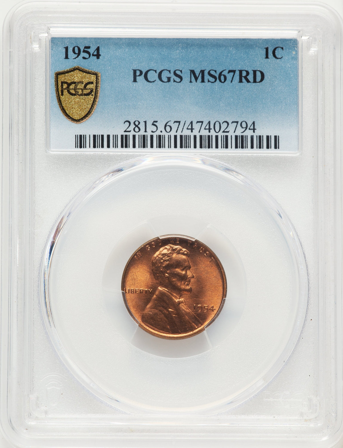 1954 1C RD Lincoln Cent PCGS MS67