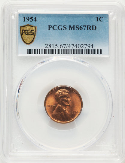 1954 1C RD Lincoln Cent PCGS MS67