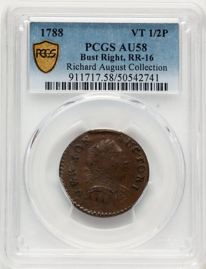 1788 Vermont Copper RR-16 BN Colonials PCGS AU58
