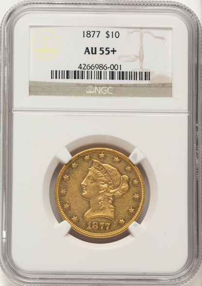 1877 $10 Liberty Eagle NGC AU55+