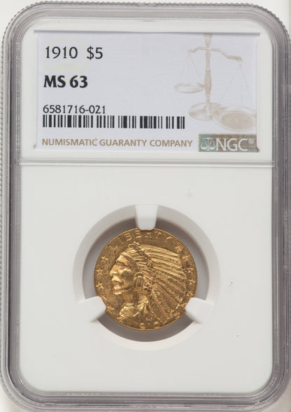 1910 $5 Indian Half Eagle NGC MS63