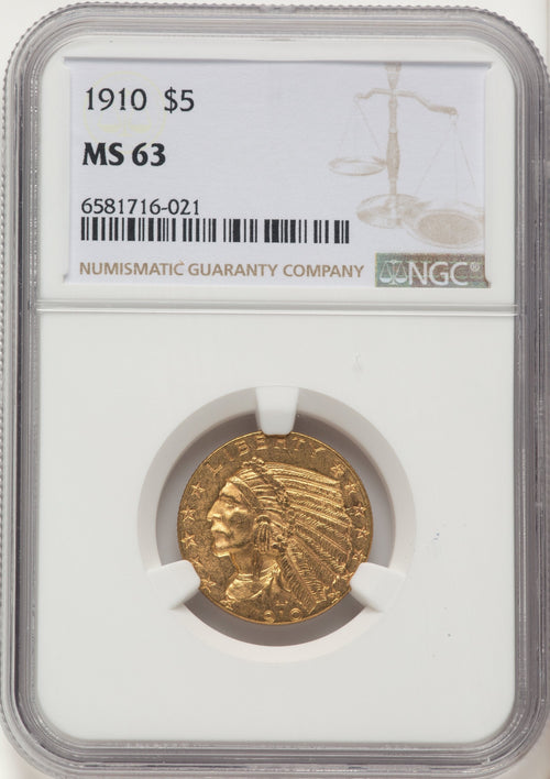 1910 $5 Indian Half Eagle NGC MS63