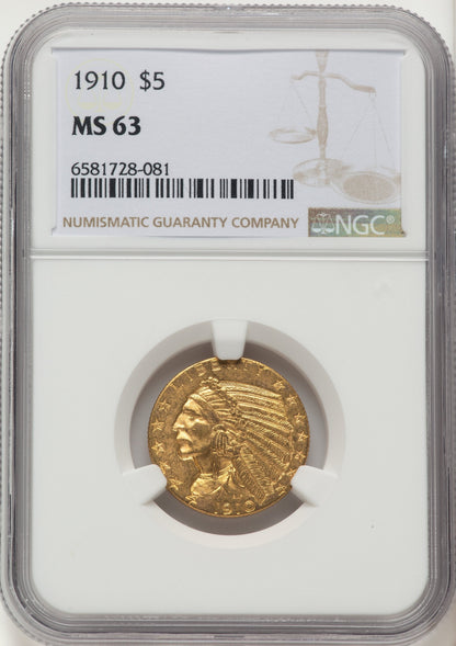1910 $5 Indian Half Eagle NGC MS63